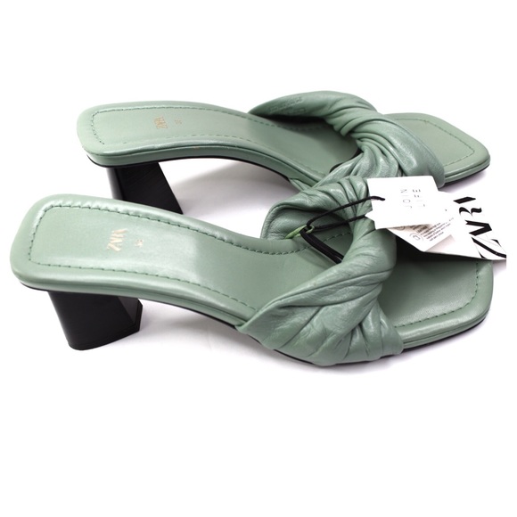Zara New Knotted Heeled Leather Sandals 7.5 / 38 Seafoam Green NWT - Picture 10 of 16